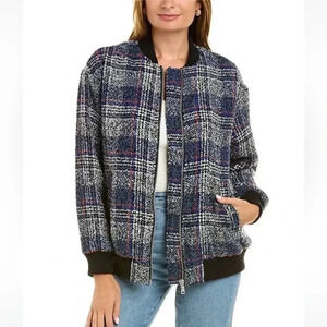 Avec Les Filles Blue / Black / Red / White Plaid Tweed Bomber Jacket